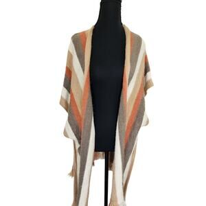 KORI America Striped Eyelash Fringe Boho Kimono Cardigan Sweater S/M